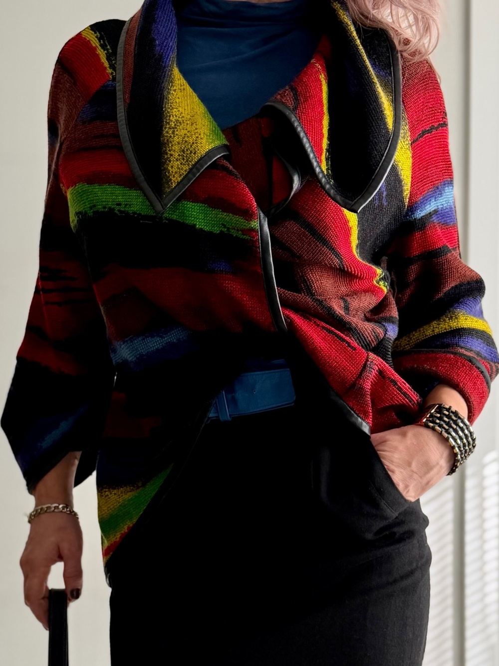 Joseph Ribkoff Multicolour Abstract Knit Cardigan Size 14
